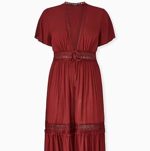 Torrid Brick red gauze lace inset duster kaftan 0